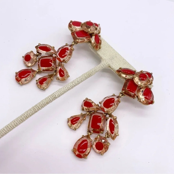 J. Crew Red and Gold Jeweled Earrings - Picture 2 of 4